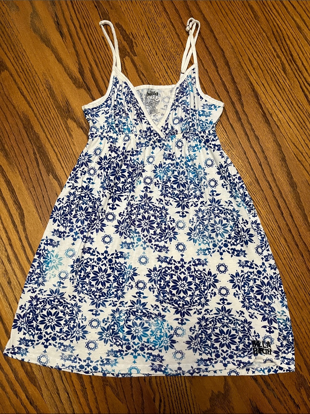 Billabong White Tank Top with Blue Medallion Print
